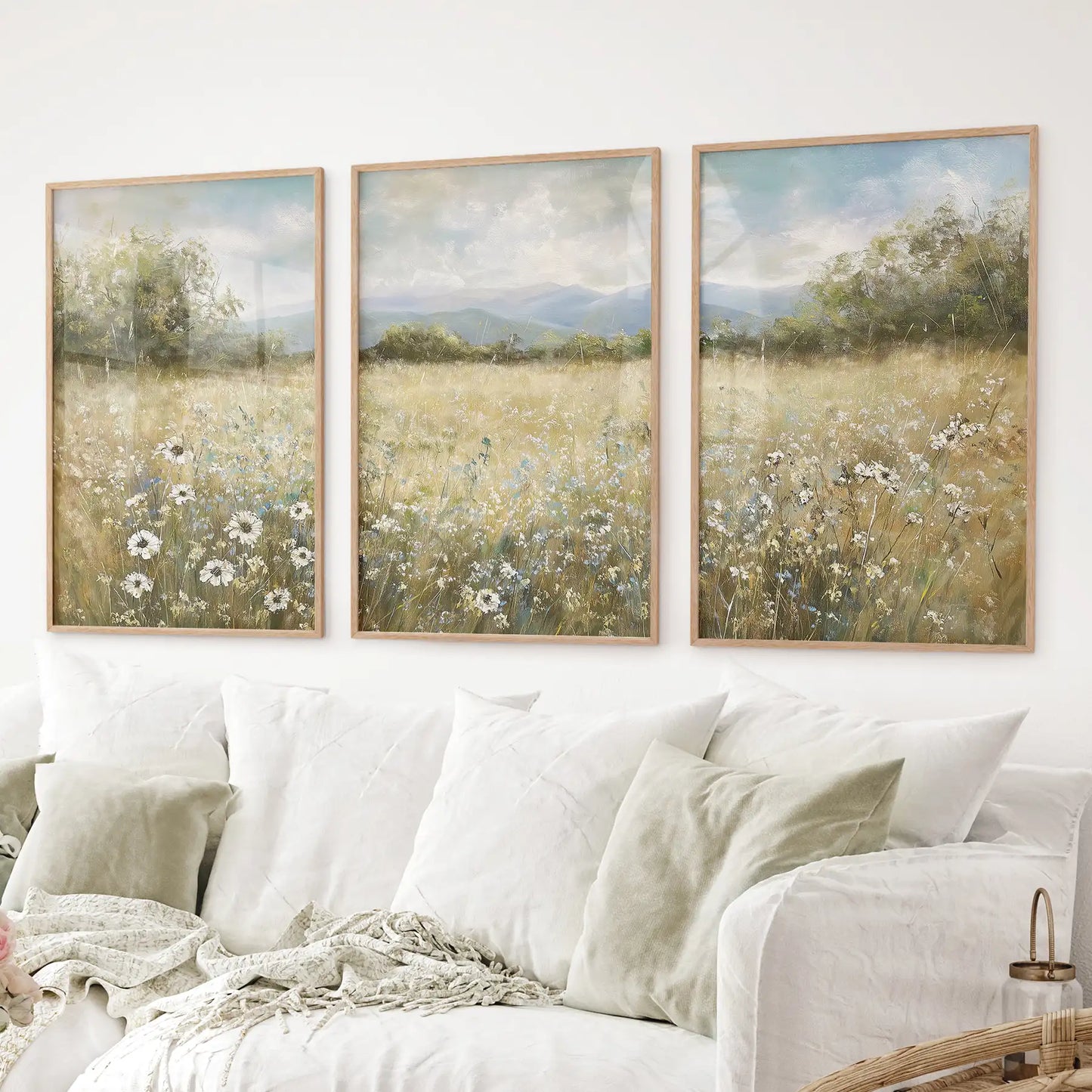 Neutral Meadow Wildflowers Wall Art. Set of 3 Nature Prints